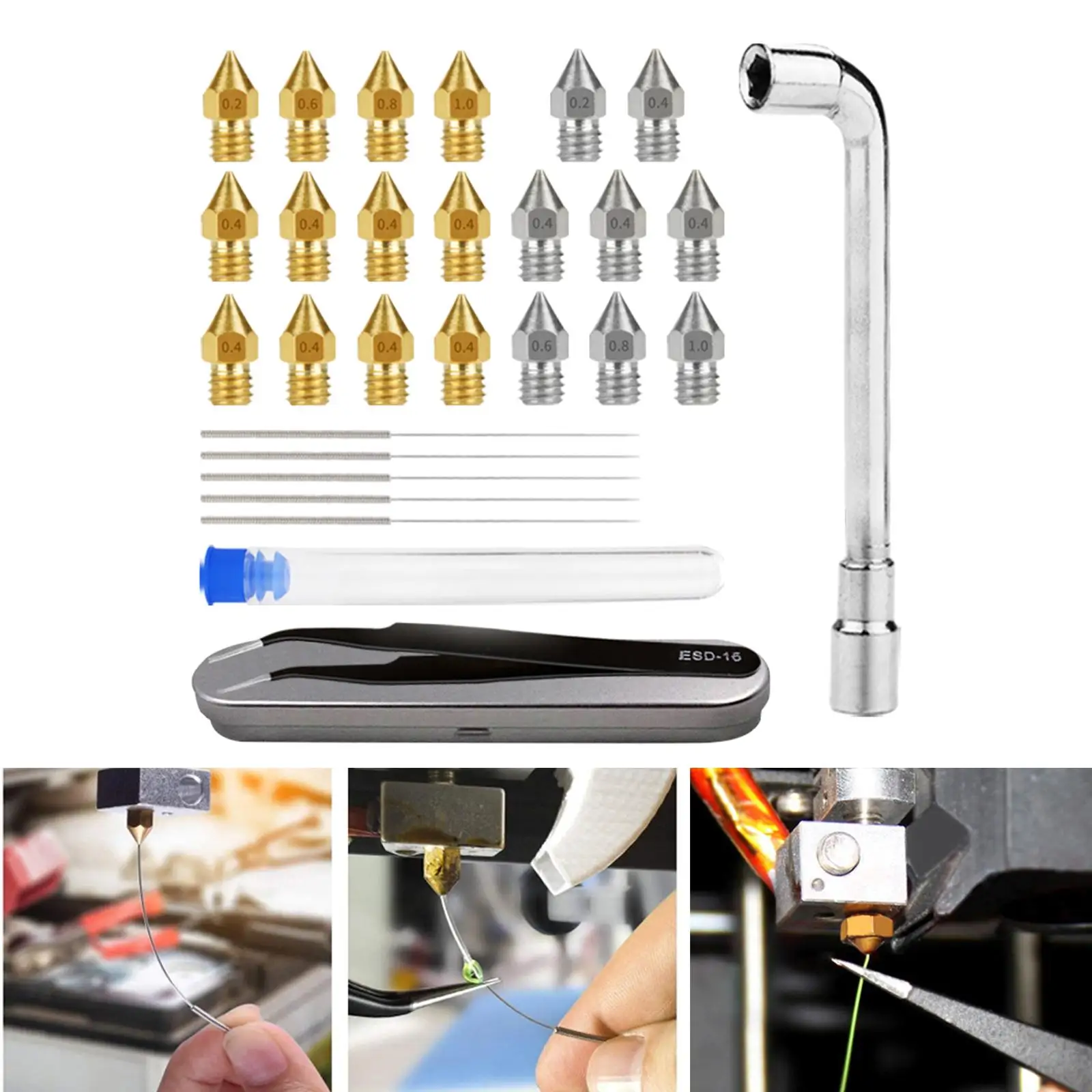 

0.4mm MK8 Nozzles with Storage Box Nozzles Needles Cleaning Tool for Creality CR-10