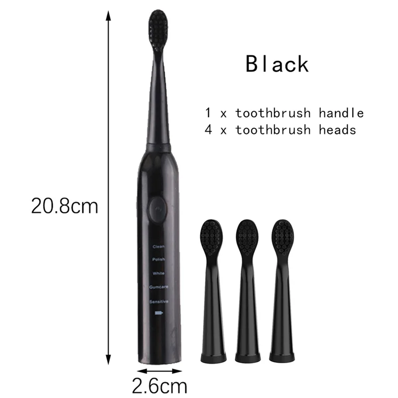 

Rechargeable Electric Toothbrush Ultrasonic Powerful Automatic Smart Tooth Brush with Replacement Toothbrush Heads 5 Modes Adult