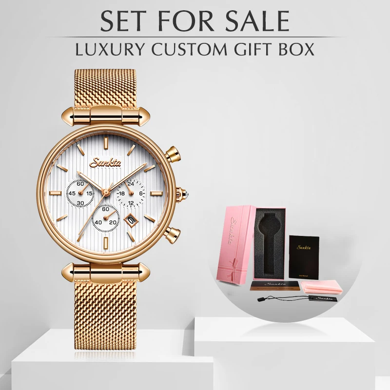 2021 NEW SUNKTA Hot Luxury Watch Women Waterproof Rose Gold Steel Strap Ladies Wrist Watches Brand Date Clock Relogio Feminino | Наручные