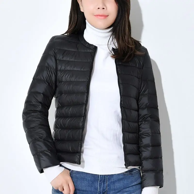 

Autumn And Winter Women's Collarless down Feather Jacket Thin-And-Light Convenient O Neck Crew Neck Slim Fit Short down Jacket