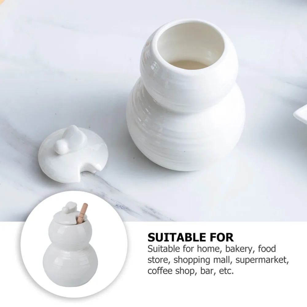 

1pc Ceramic Honey Pot Kitchen Food Storage Jars Containers with Spoon (White)