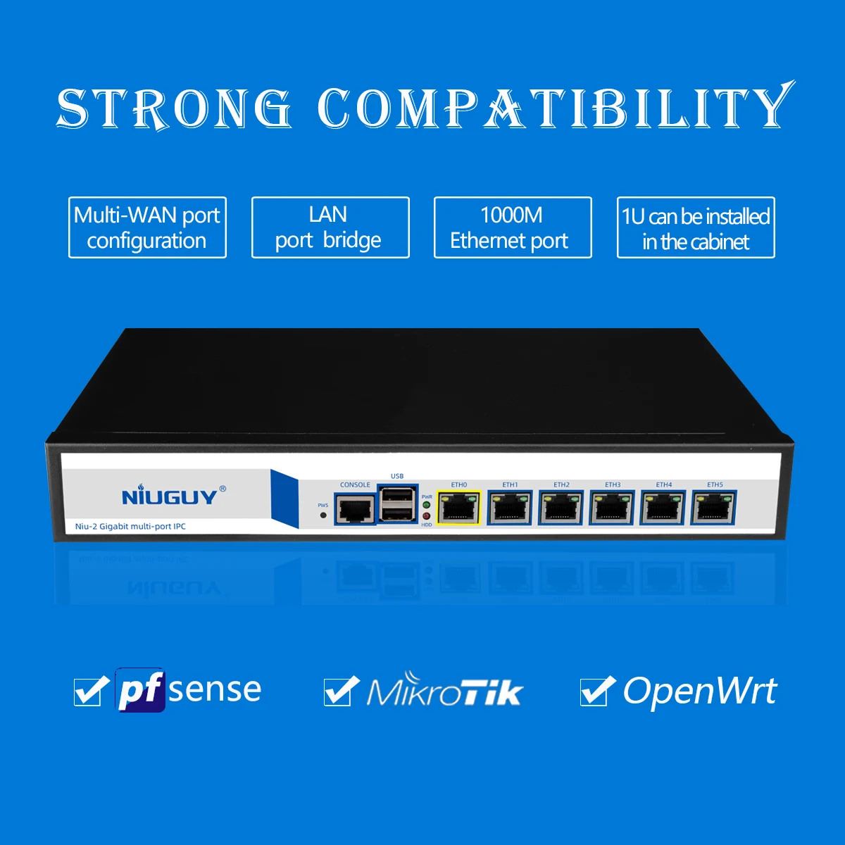 Niu-2 Gigabit многопортовый IPC межсетевой экран VPN маршрутизатор оборудование сетевой