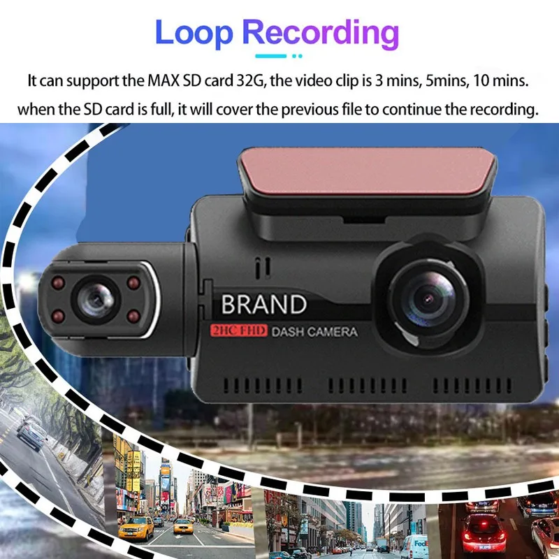 

Car DVR Camera New Dash Cam Three Record Hidden Video Recorder Dash Cam 1080P Night Vision Parking Monitoring G-sensor