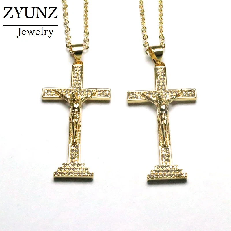 

4PCS, Cross Jesus Shaped Zirconia Jewelry Pendant Micro Pave CZ Gold Color Jewelry