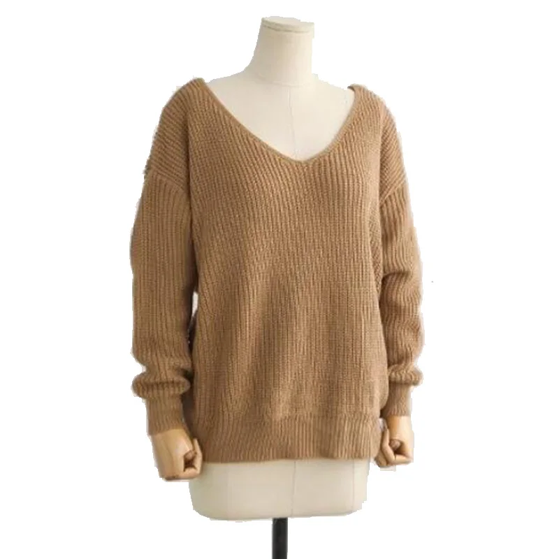 6 цветов V образным вырезом свитер с крученой спинкой Для женщин Джемперы Осенние