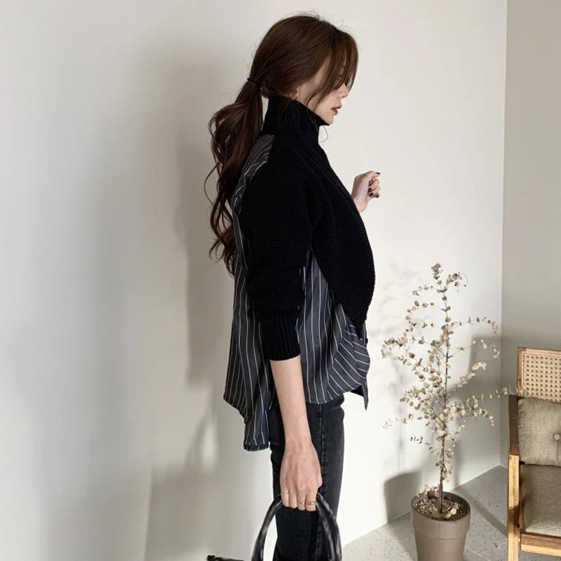 TWOTWINSTYLE корейский стиль Лоскутные Свитера в полоску с принтом для женщин