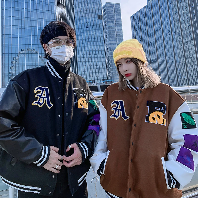 

Contrast Color Letter Embroidery Oversize Wadded Jacket Men and Women Streetwear Harajuku Thick Parkas Loose Casual Winter Coat