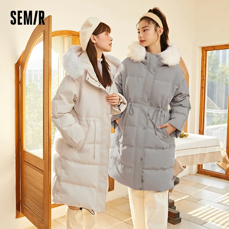 Куртка SEMIR Женская длинная пуховая с капюшоном и меховым воротником, свободная утепленная верхняя одежда в Корейском стиле, зима 2021