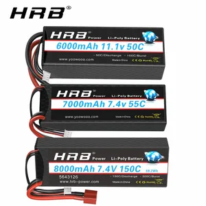 HRB 2S 3S 4S Lipo Аккумулятор 7,4 В 11,1 В 14,8 в 5200 мАч 6000 мАч 7000 мАч 8000 мАч автомобильный аккумулятор с разъемом Deans TRX для автомобиля 18 110