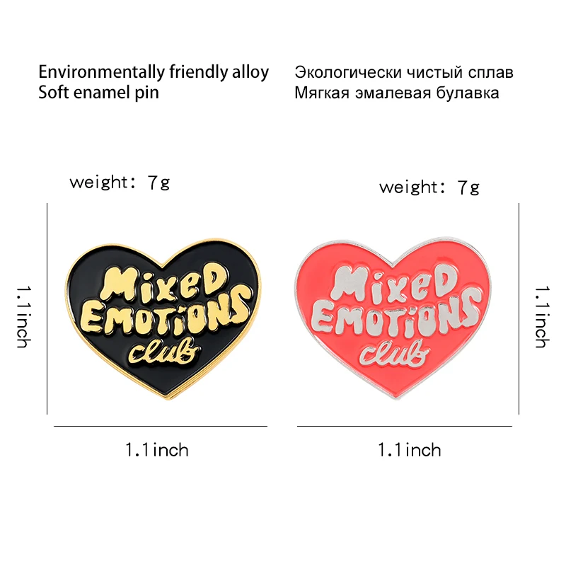 Эмалированная булавка для клуба смешанных эмоций в форме черного красного