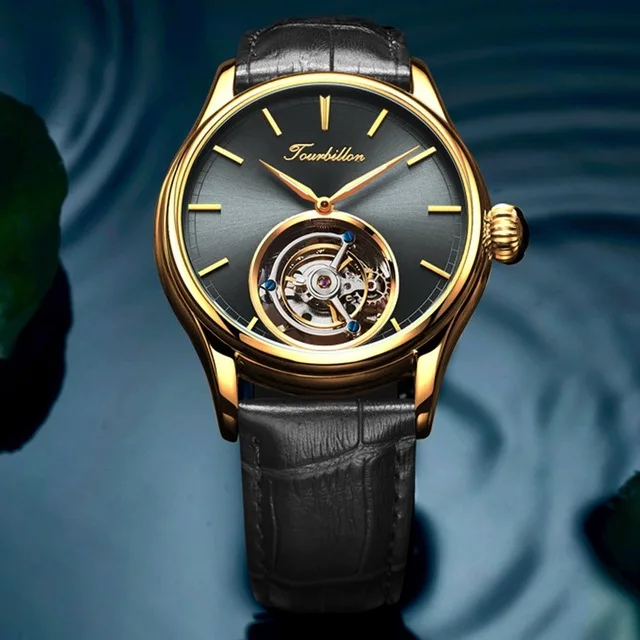 GUANQIN Tourbillon часы оригинальные часы Скелет Механические Сапфир для мужчин s часы лучший бренд Роскошные часы для мужчин Relogio Masculino - Цвет: Gold Black