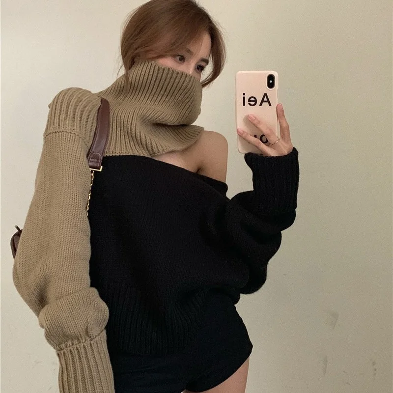 

Свитер с вырезами женская верхняя одежда дизайнерский свитер контрастных цветов с длинным рукавом Осень-зима жареная уличная одежда