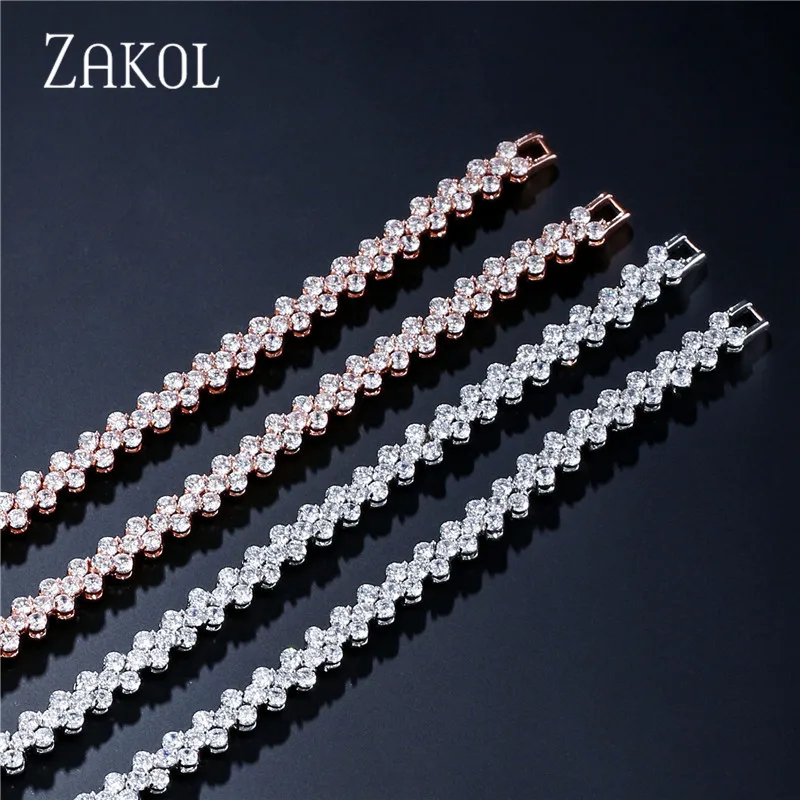 ZAKOL Лидер продаж высокое качество фианит Римский браслет-цепочка для женщин