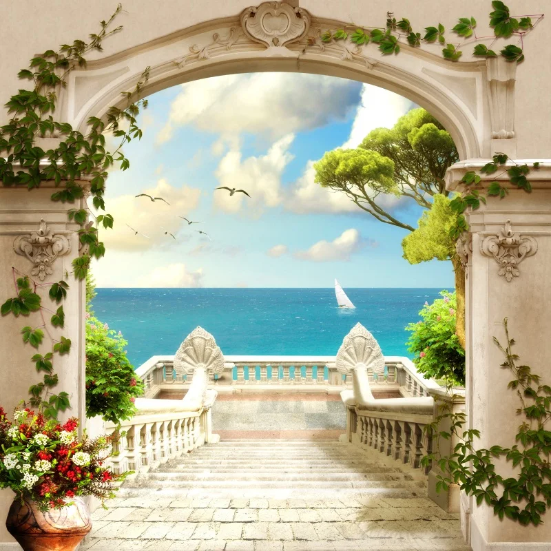 Laeacco винтажные городские церковные платформы мост двухколесные обои сцена Фото