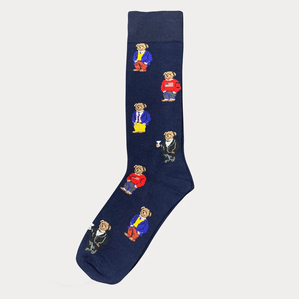 PLEIN BEAR Navy Blue Socks Unisex Teenager Student Hip Hop Style Long Socks knitting Bear Athletes Leg Warmers Stripe Socks