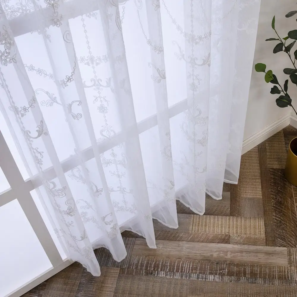 TopFinel Palace style embroidered tulle Curtain for Living Room Bedroom White Solid Color Gorgeous Elegant Nordic Style |