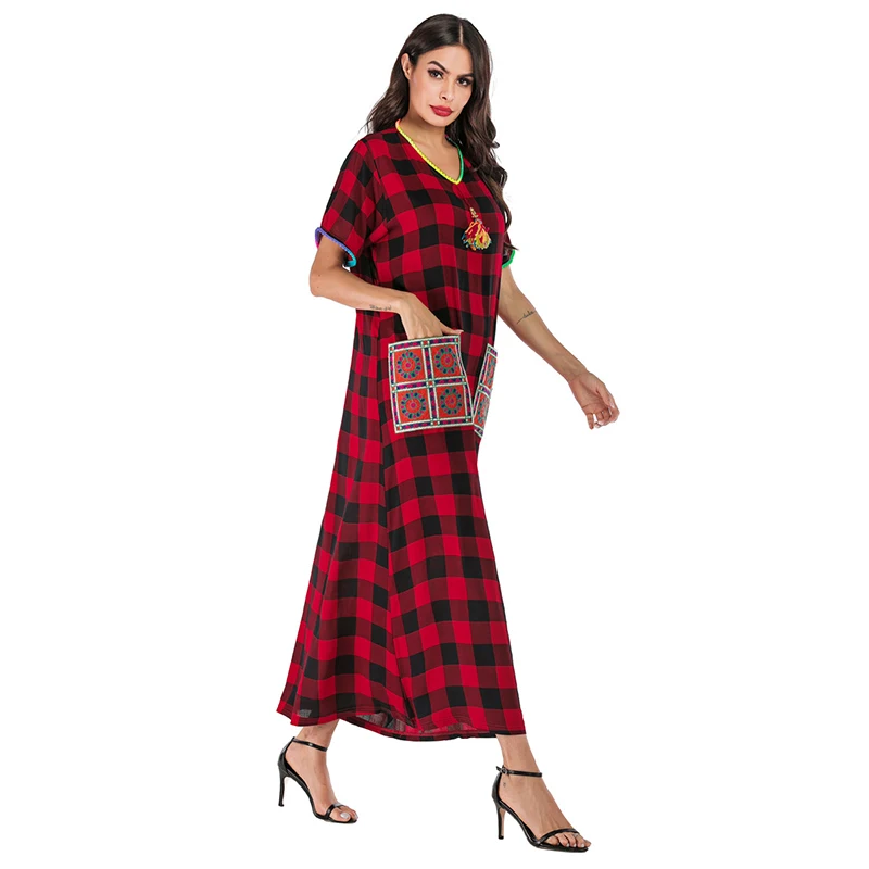 Новые женские мусульманские платья Caftan Дубай Турция Стиль печати с коротким