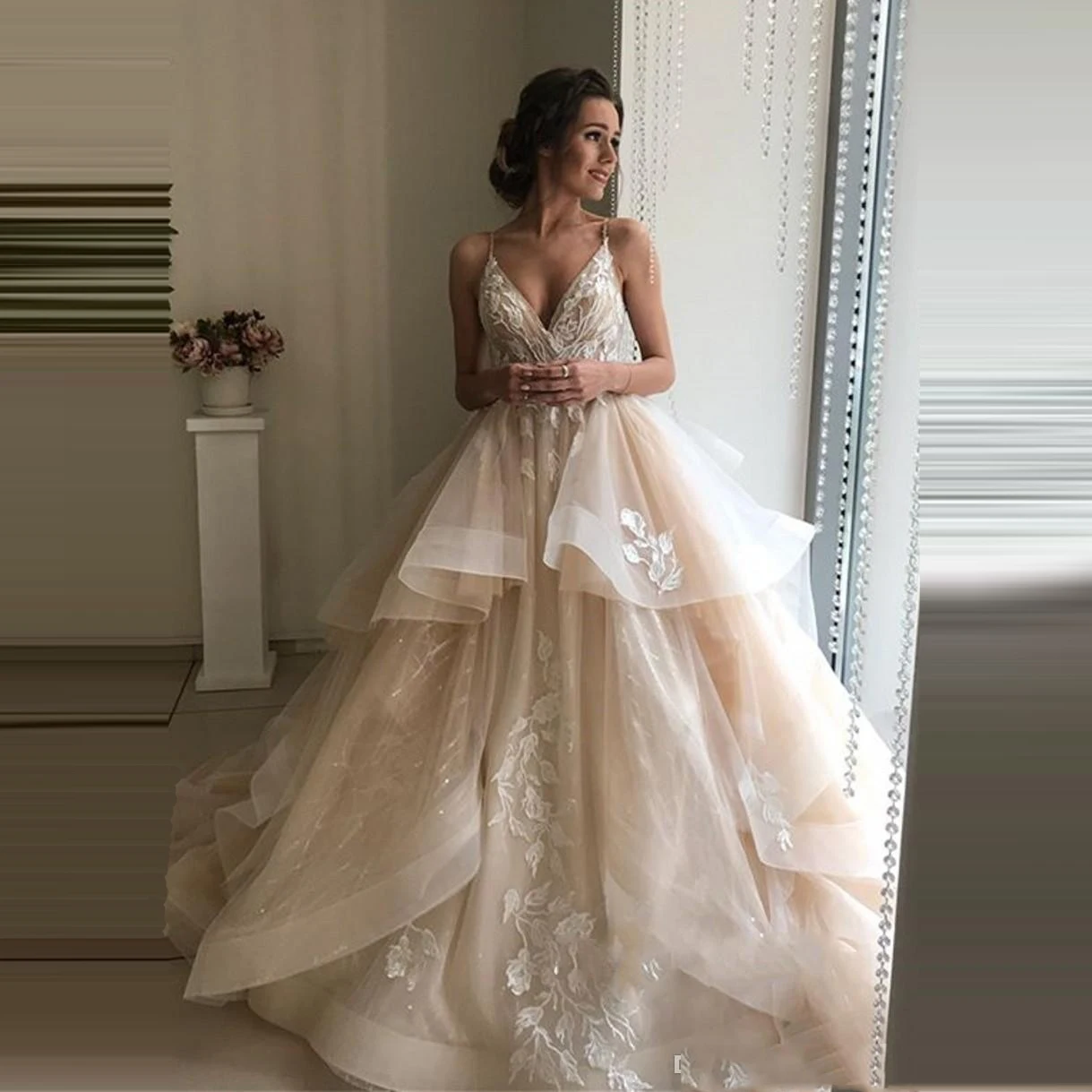 Свадебные платья для пляжа цвета шампанского ручная работа кружевные аппликации