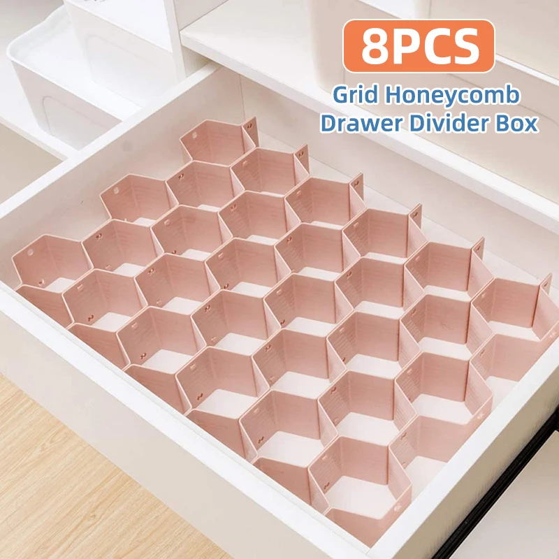 

Obelix 8PCS DIY Plastic Honeycomb Nest Drawer Storage Divider Jewelry Sock Tie Underwear Debris Storage Box Makeup Organizer