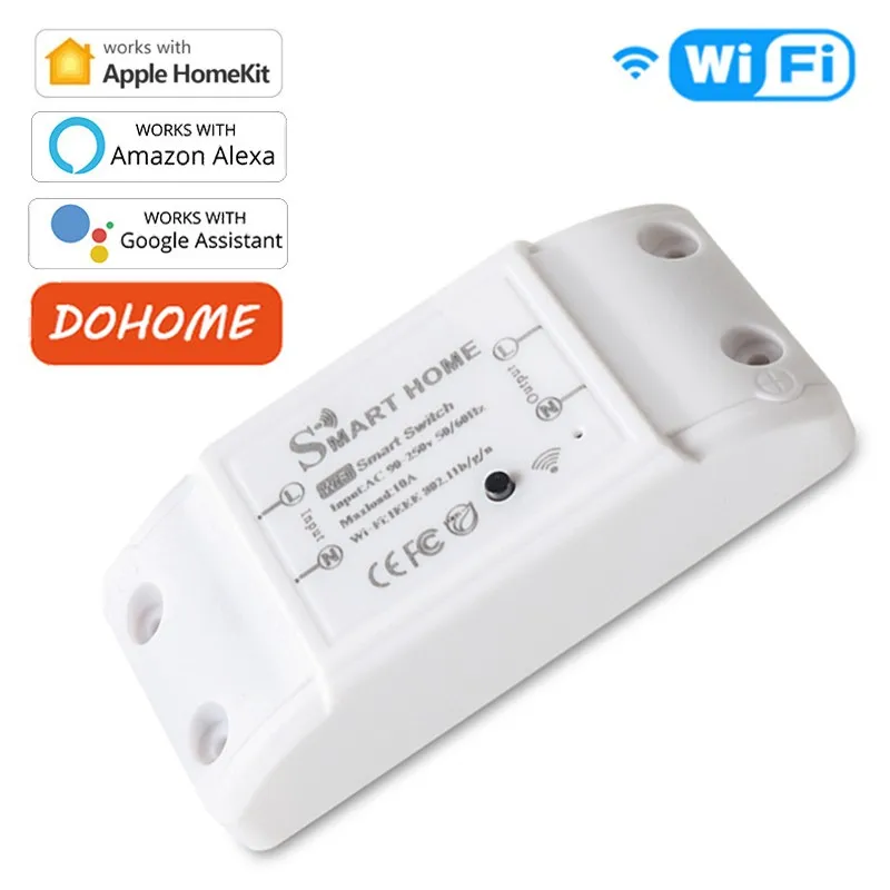 10A Homekit Smart Home Relay Switch Breaker 90-250V WiFi Wireless Dohome APP Remote Control Switch Work with Alexa Google Home