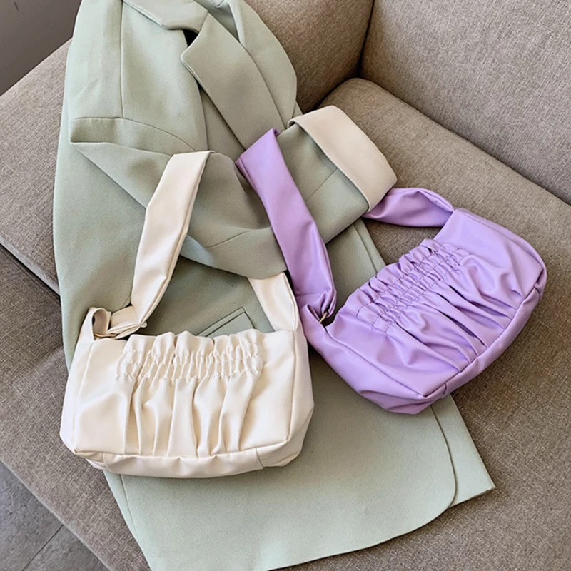 

Сумка-хобо Женская плиссированная из мягкой экокожи, саквояж на плечо с облаком, маленький клатч-тоут, модная сумочка-мешок для подмышек