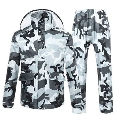 

VILEAD Camouflage Adult Raincoat Waterproof Outdoor Rain Pants Cycling Motorcycle Rain Coat Transparent Hat Poncho Rainwear Set