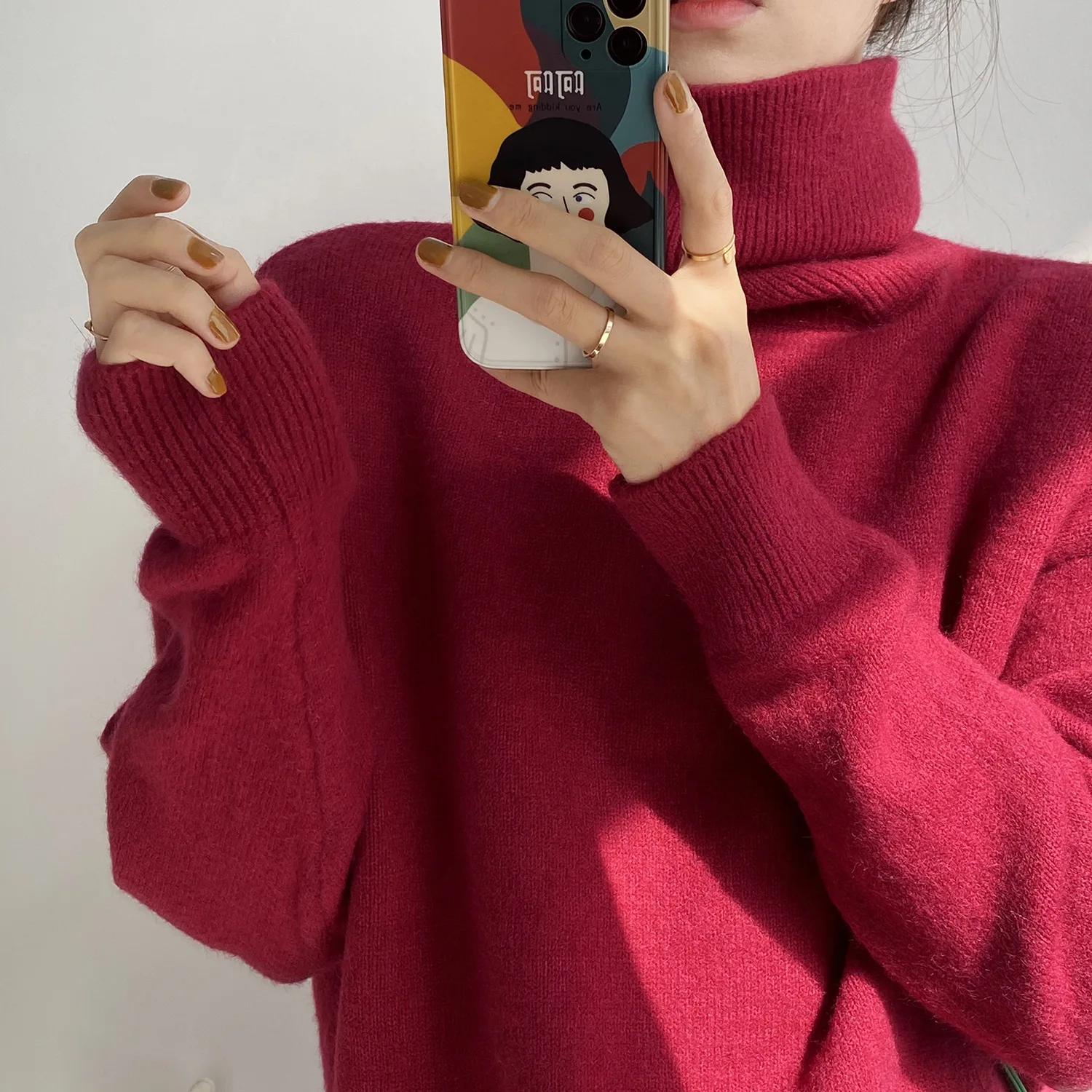 

HXJJP Turtleneck Sweater Women's Solid Color Loose Korean 2021 Winter Knit Sweater Outside Wearing