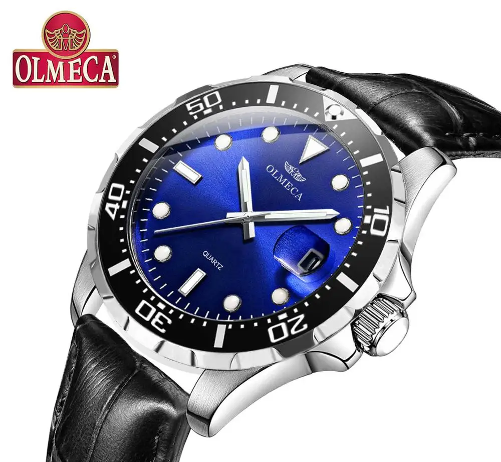 OLMECA мужские часы Роскошные модные Циферблат из нержавеющей кожи наручные