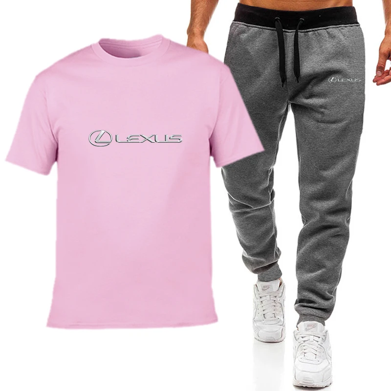 

Men's Casual Tracksuit Summer Sportswear LEXUS car logo Two Piece Set T Shirt Brand Track Clothing Male Sweatsuit Sports Suits