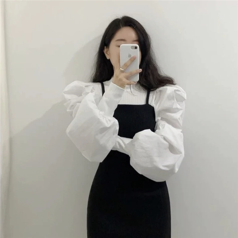 

Womens Long Puff Sleeve Blouse Shirts Spring Long Sleeve Solid Fashion Female Chic Blouses And Tops Clothes