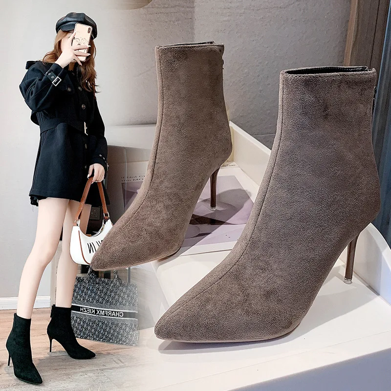 

Pointy high-heeled shoes temperament Martin boots autumn winter new Korean fine heel recreational short boots female