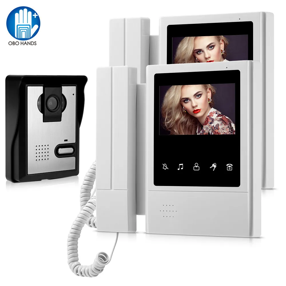 4.3inch Video Door Phone Intercom System Kit for Home Entry Outdoor Camera Doorbell with 1/ 2 Indoor Monitors Touch Screen Color