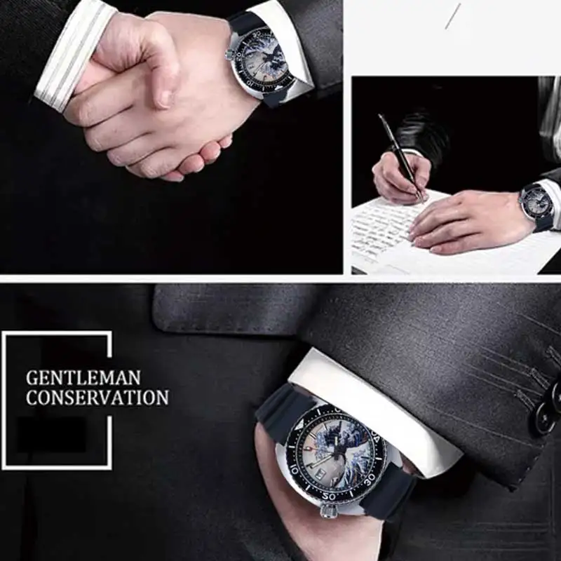 

HEIMDALLR Men Mechanical Watches Full Luminous Kanagawa Surfing Dial 300m Diver Watch Stainless Sapphire NH35A Automatic Watch