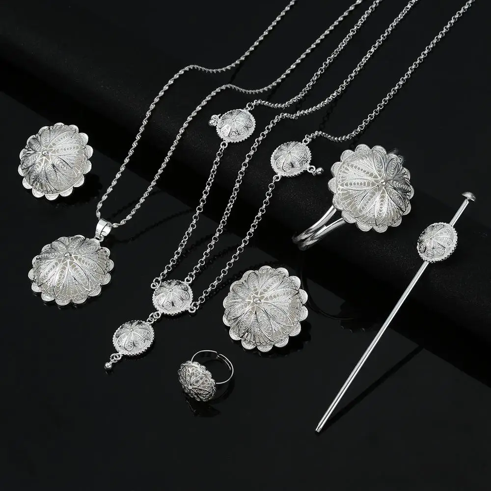 Эфиопские наборы бижутерии ожерелья с подвесками серьги браслеты из колец для