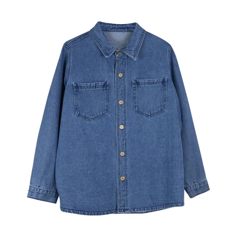

2021 Casual Denim Jacket Women Boyfriend Style Loose Single Breasted Vintage Lapel Jean Shirt Street Long Sleeve Outerwear Tops
