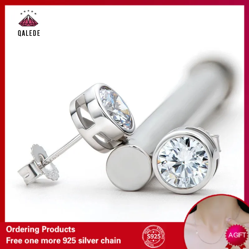 

QALEDE Round Edging 0.5/1 Carat Mozanstone Earrings D Color S925 Sterling Silver Real Mozanstone Earrings For Women