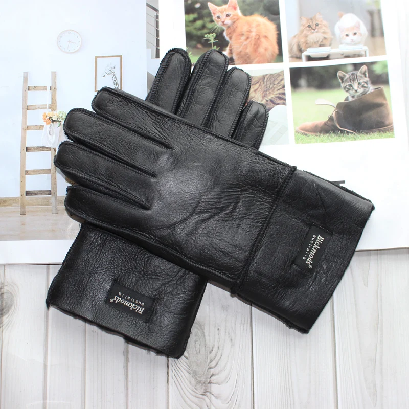New winter warm men's sheepskin fur gloves leather thick wool outdoor wind and cold | Аксессуары для одежды