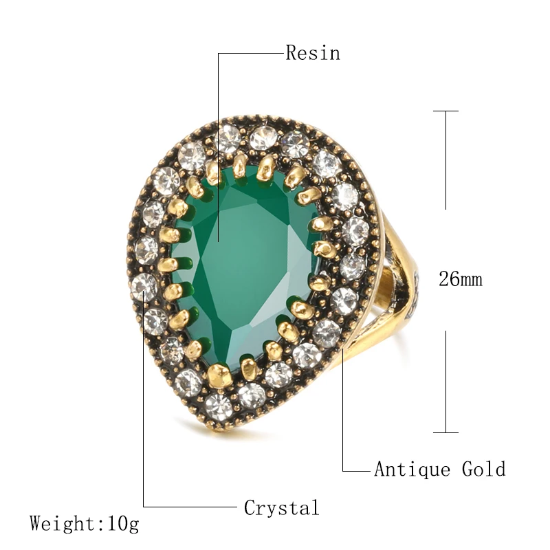 Женское кольцо с крупным Черным Камнем винтажное красное обручальное в стиле