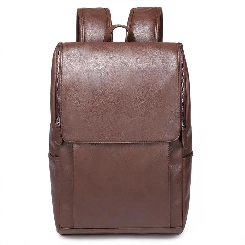 Fashion Men Soft PU Leather Backpack for Travel Casual Man Black Large Capacity Business Computer Bags Outdoor School Students