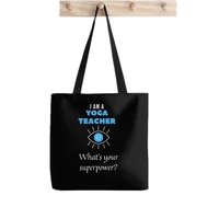 2021 shopper i am a yoga teacher printed tote bag women harajuku shopper funny handbag girl shoulder shopping lady canvas bag
