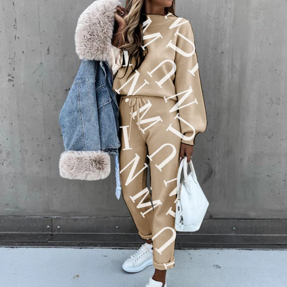 

Neue 2021 Spring Autumn Casual Outfit Letters Print Long Sleeve Top Spring Women Blouse Pants Tracksuit for Sports 2 pieces sets