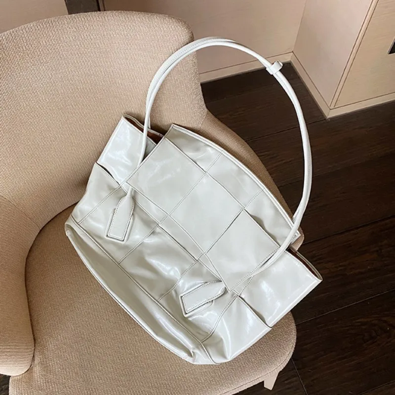 

Women Genuine Leather Casual Tote Designer Weaving Big Capacity Mommy Bag Single Shoulder Bags Vintage Cowhide Female Travel Bag