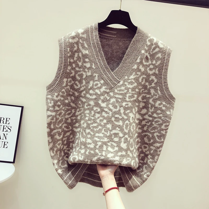 Женский трикотажный жилет с леопардовым принтом Осенний базовый жаккардовый