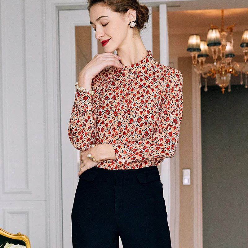 

SHZQ Chiffon Shirt Women's New Style 2021 Autumn Fashion Thin Long Sleeve Shirt Red Shirt Foreign Style