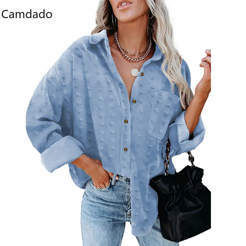 

Women Shirt Top Long Sleeve Blouses Chiffon Turndown Collar Single Breasted Oversized Shirts Fashion Women's Clothing 2021