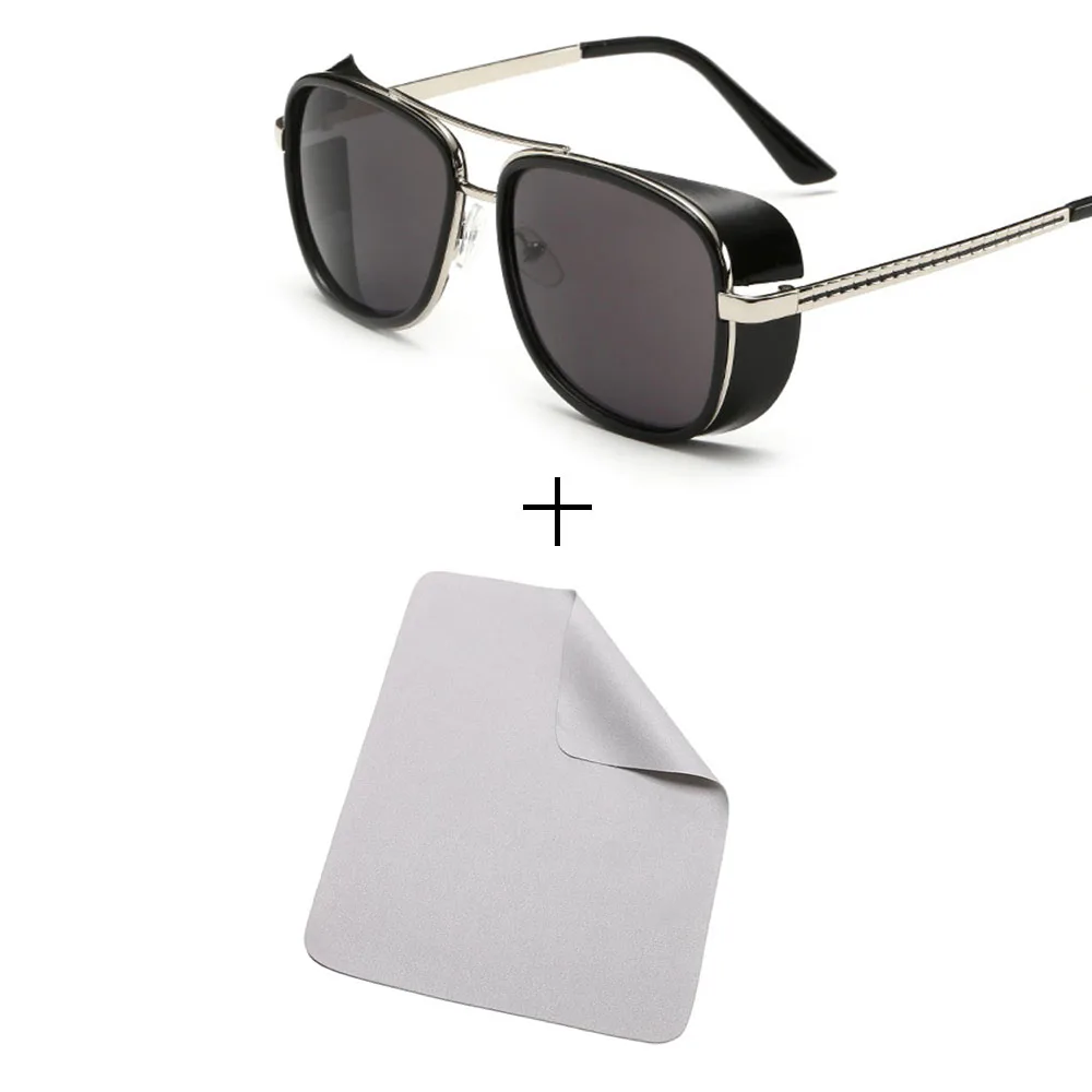 Glasses and cloth Минимальный мужской стимпанк солнцезащитные очки тони старк железный человек солнцезащитные очки ретро винтажные очки стимпанк солнцезащитные очки UV400 - Цвет линз: Glasses and cloth