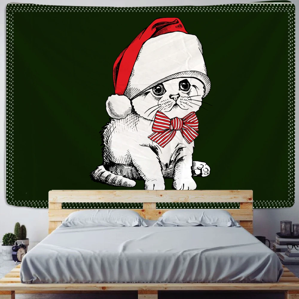 Рождественская шляпа милая кошка и собака рождественское искусство Настенное