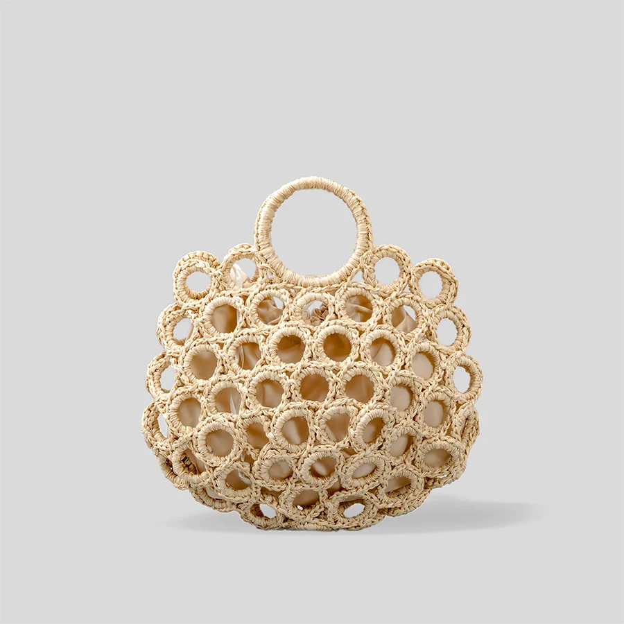 

Hollow Fashion Summer Women Handbags Candy Drawstring Straw Ladies Top Handle Bag Dot Circular Casual Female Purse Girls Clutch
