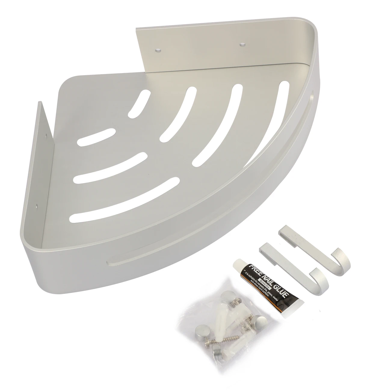 

Bathroom Stainless Steel or aluminum Corner Rack With Hook Washroom Storage Shelf Wall-Mounted Triangle Shelf Free Punch