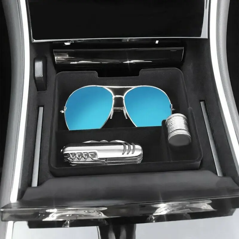 

Center Console Storage Box Black Car Interior Organizer Flocking Non-slip For Tesla Model 3 2017-2019